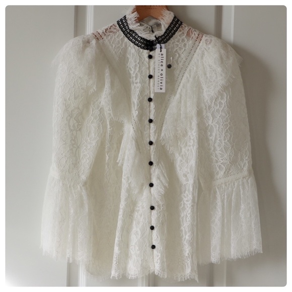 ALICE + OLIVIA Jessia Lace Button Front Blouse - Picture 11 of 13